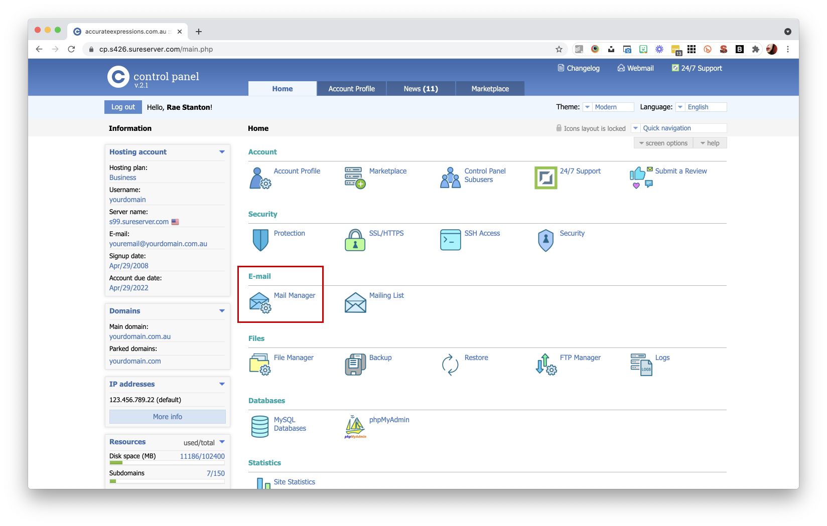 Control Panel - Mail Manager - accurate expressions
