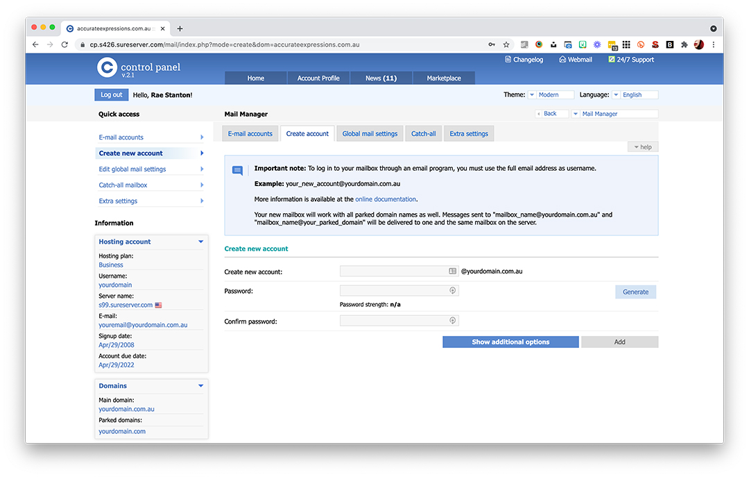 Create New Email Account