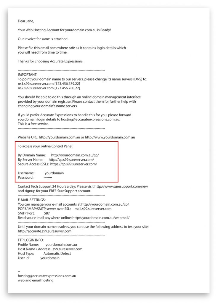 Control Panel Login Details - accurate expressions