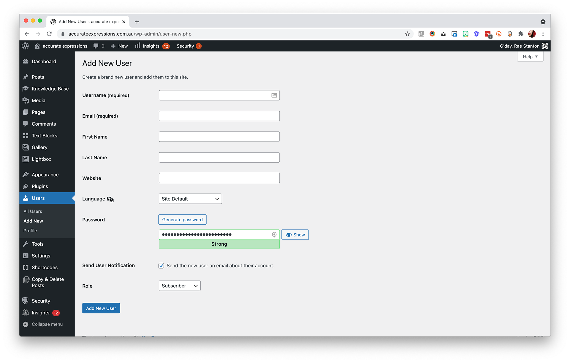WordPress | Add New User | accurate expressions
