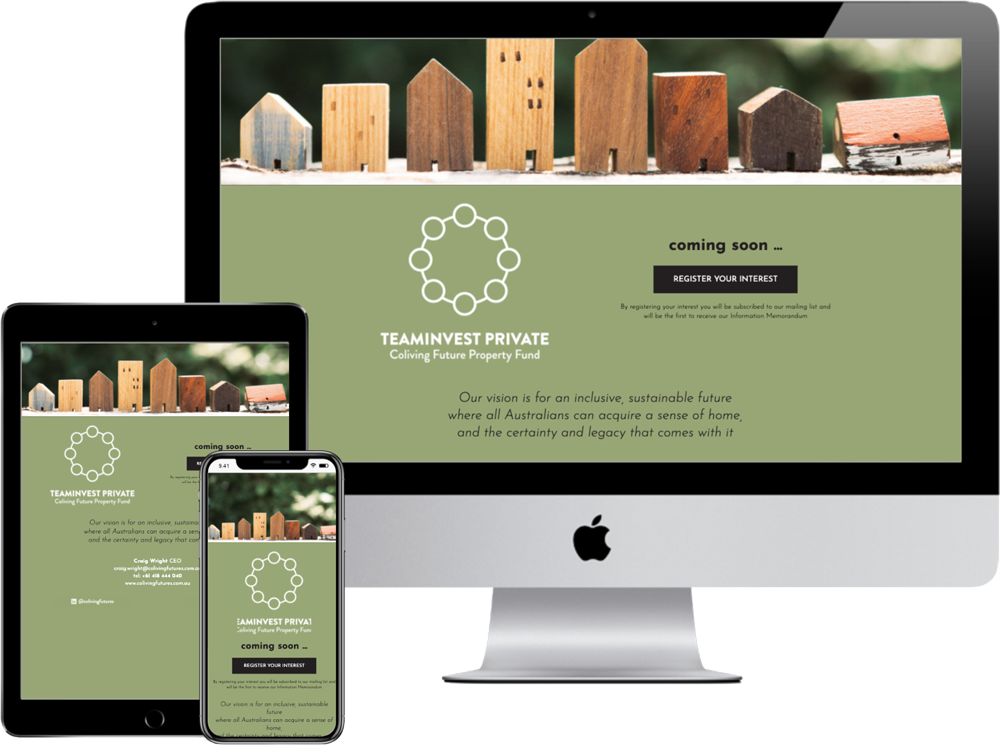 Coliving Futures landing page - designed by accurate expressions 