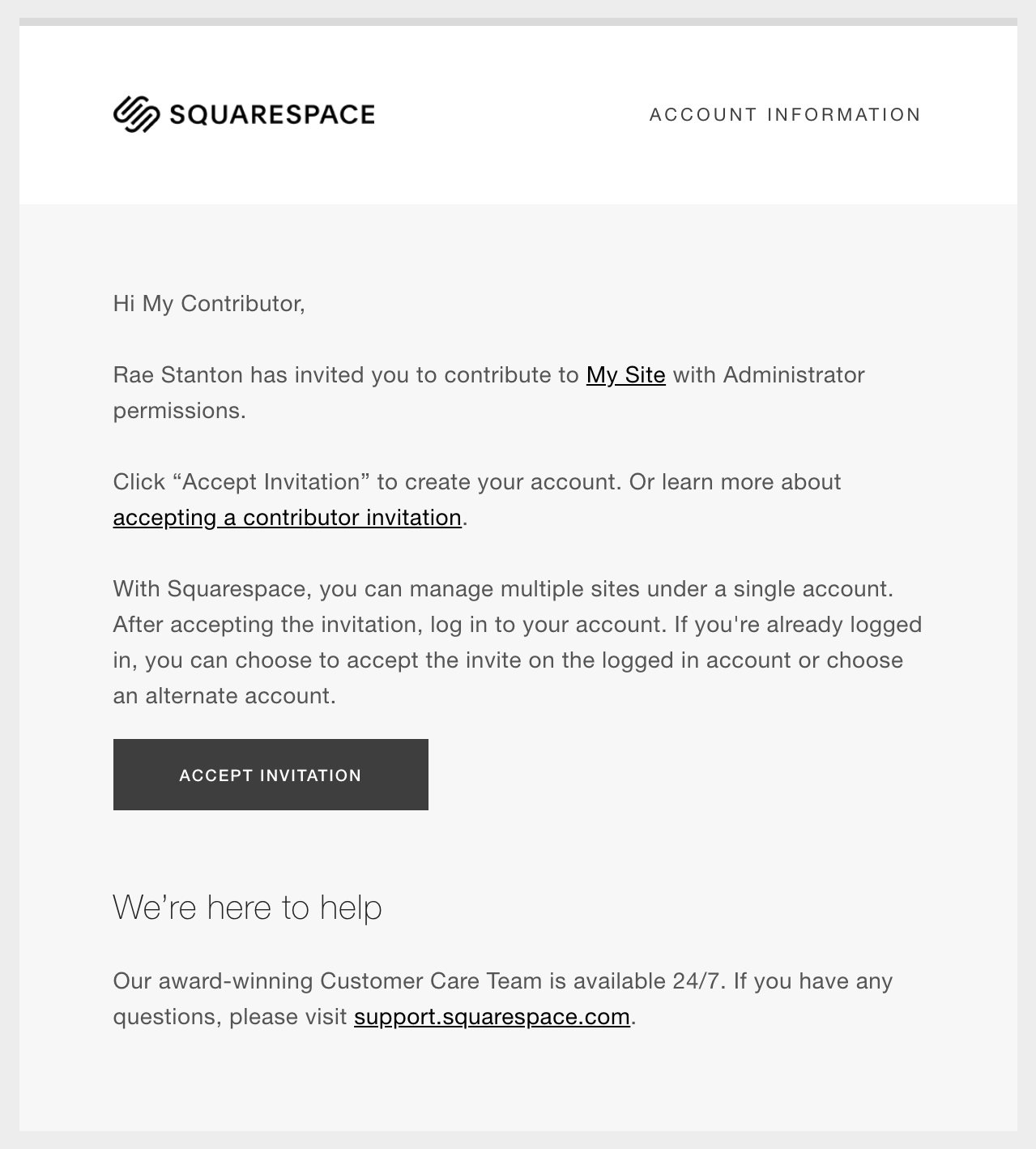 Contributor Invitation | Squarespace | accurate expressions