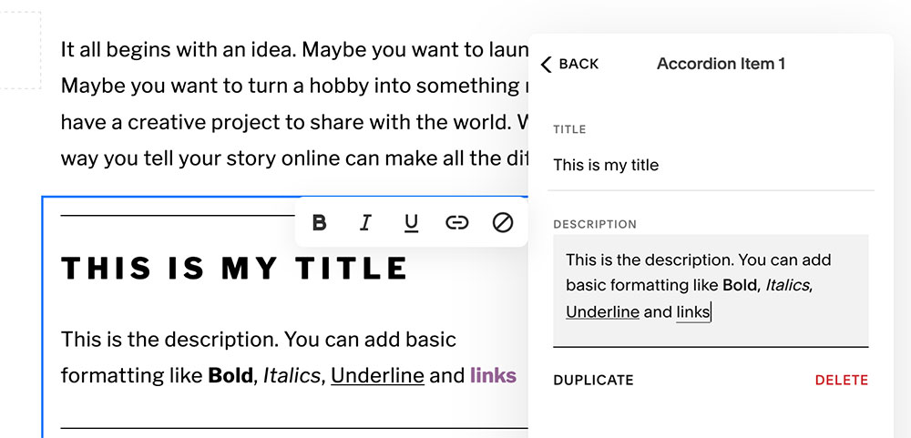 Edit Accordion Block | Squarespace | accurate expressions