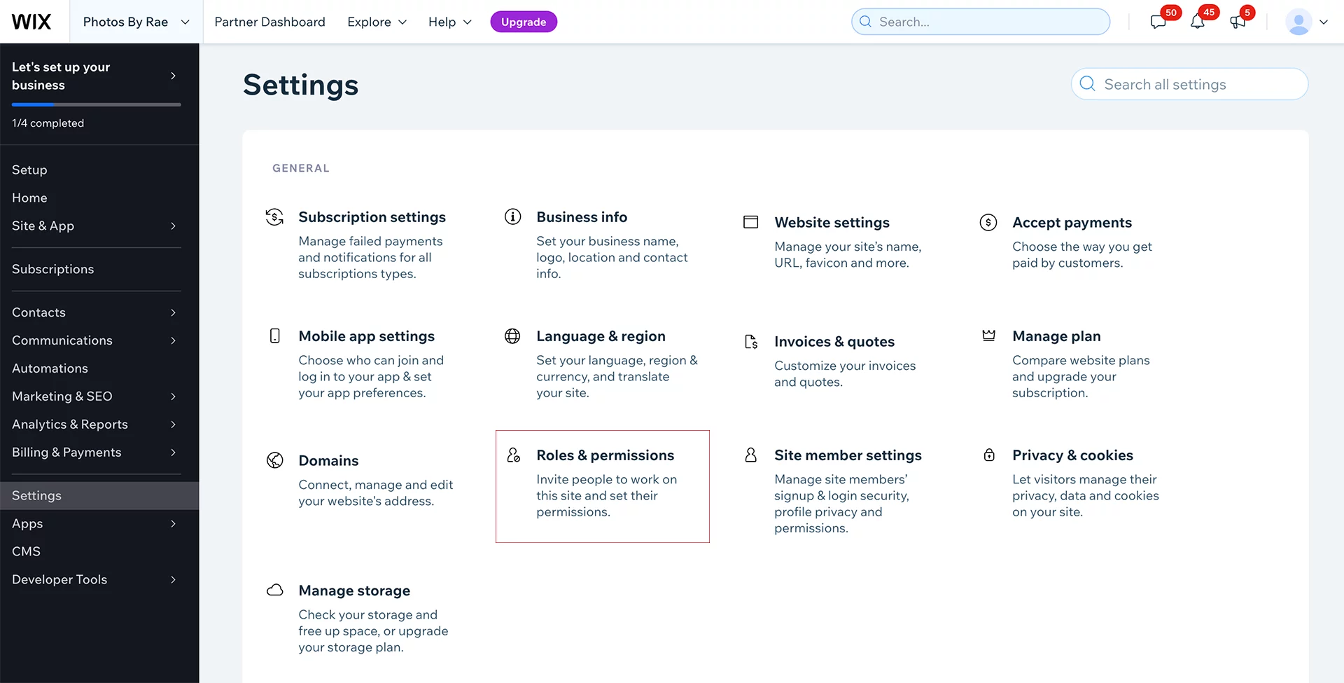 Wix Settings > Roles & Permissions | accurate expressions